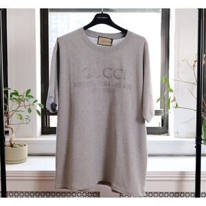 Gucci Grey Men’s Cotton Logo Embroidered T-shirt (Size M)